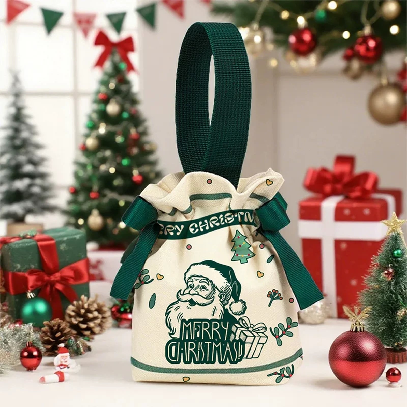 Canvas Christmas Gift Bags with Drawstring or Carry Handles – selected option 41014484961