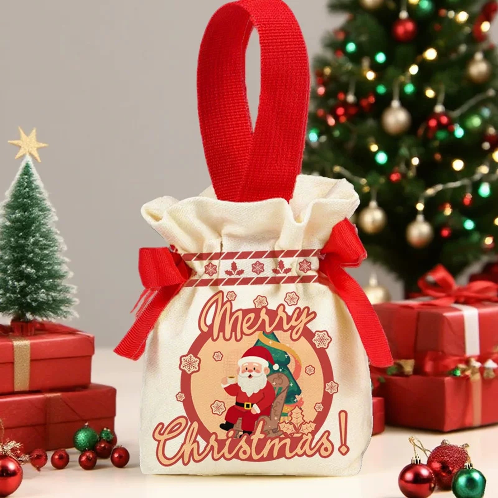 Canvas Christmas Gift Bags with Drawstring or Carry Handles – selected option 41014484963