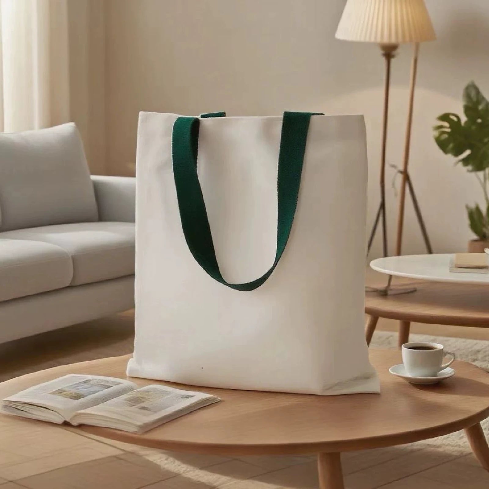 Dark green webbing-handle canvas tote bag