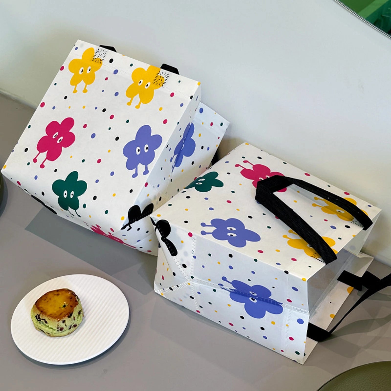 Cartoon Heavy-Duty Non-Woven Tote Bags — 2 Designs — Rainbow Dots