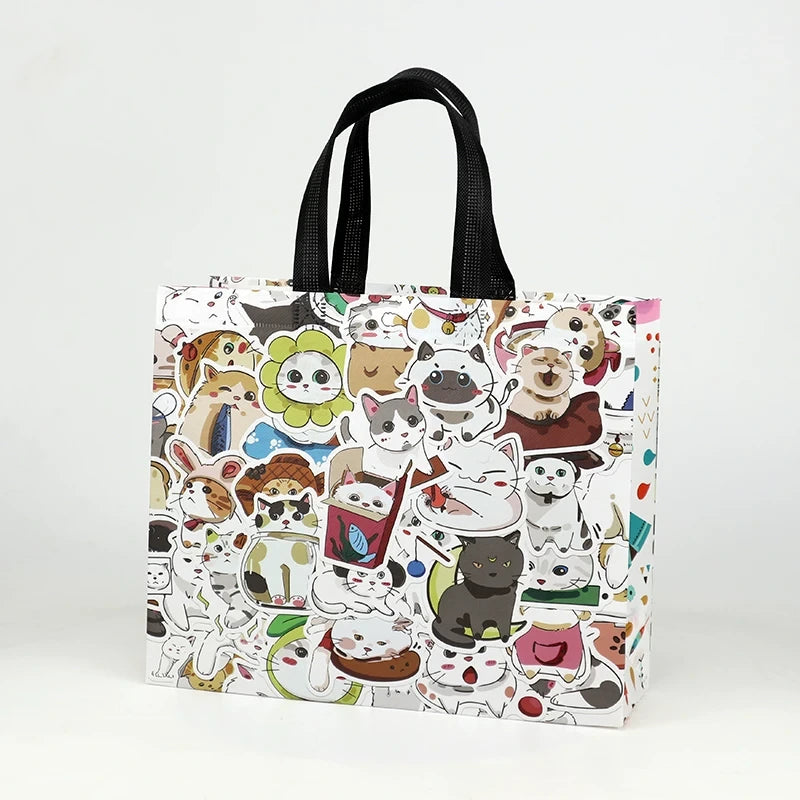 Cat print non-woven tote bag