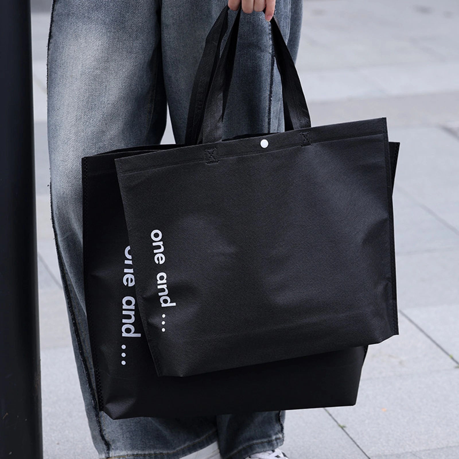Cedar-Green Non-Woven Tote Bags — 15 Styles — — Black & White