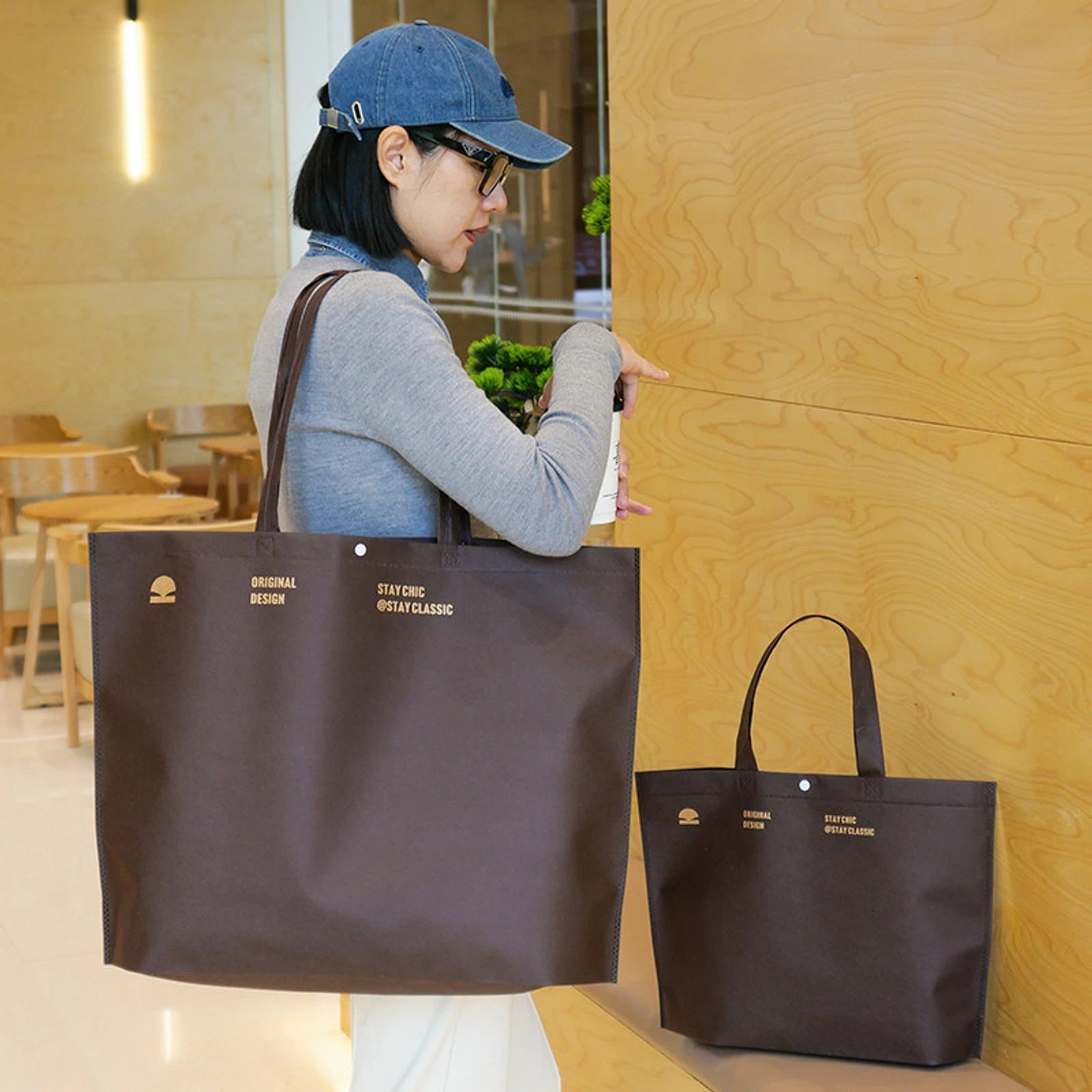 Cedar-Green Non-Woven Tote Bags — 15 Styles — — Coffee Brown