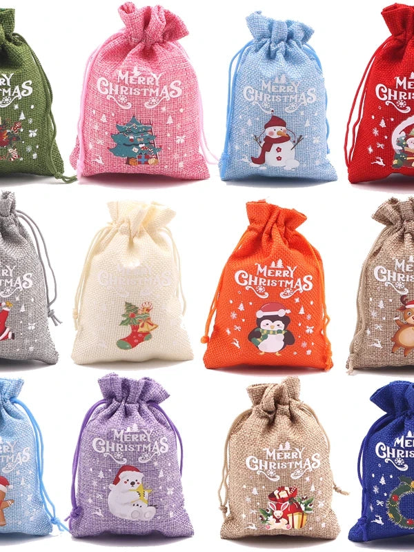 Assorted colorful Christmas drawstring gift pouches