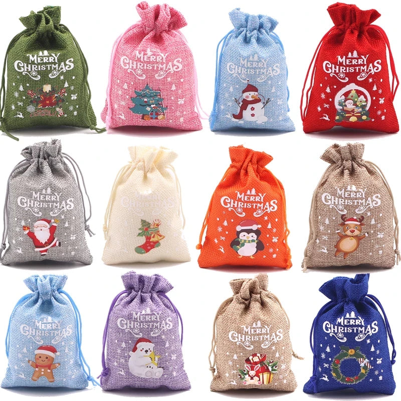 Assorted Christmas drawstring gift pouch design set 01