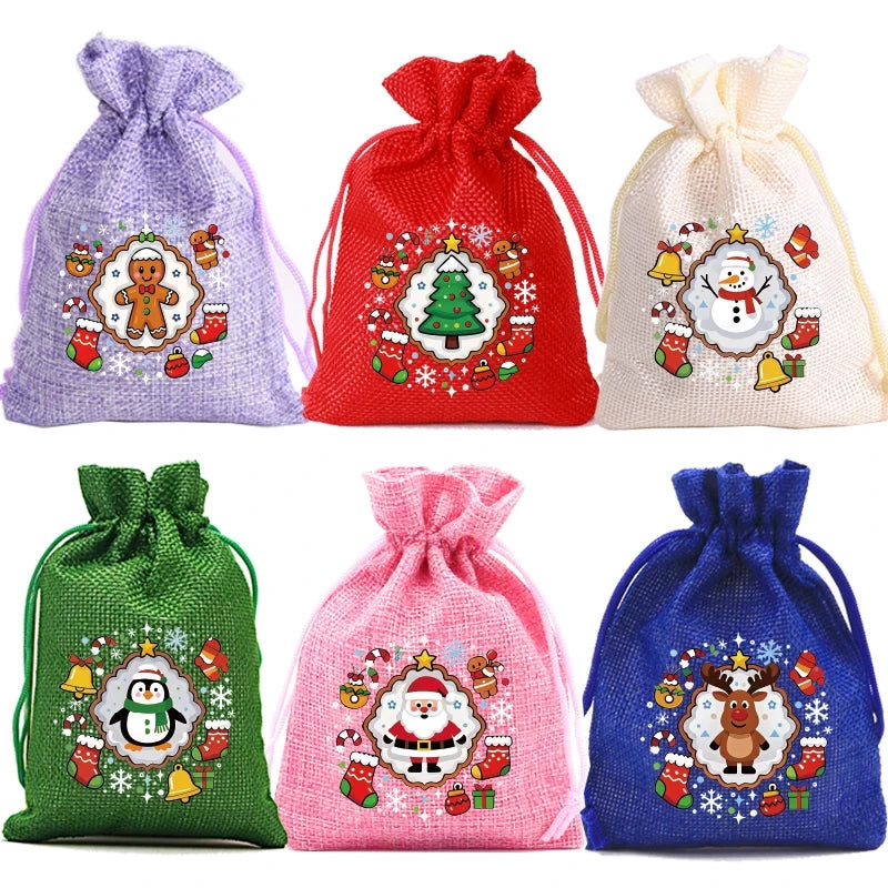 Assorted Christmas drawstring gift pouch design set 04