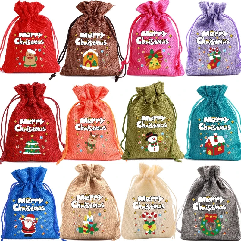 Assorted Christmas drawstring gift pouch design set 05