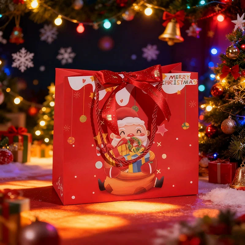 Christmas paper gift bag – Red Santa with ribbon