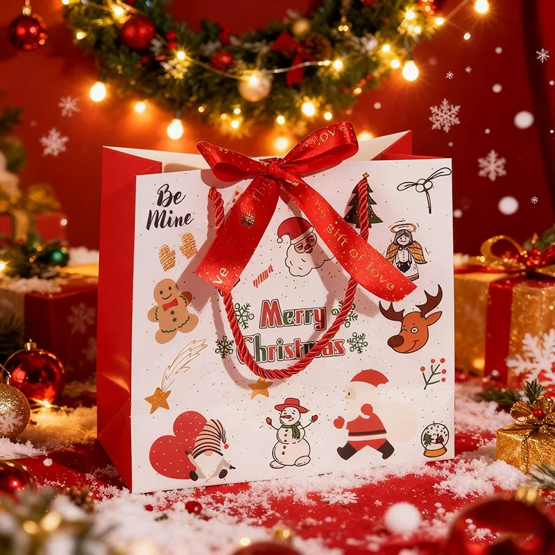 Christmas paper gift bag – White Christmas A with ribbon