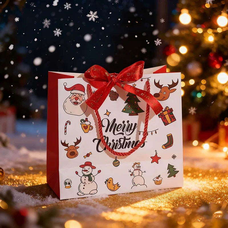 Christmas paper gift bag – White Christmas B with ribbon