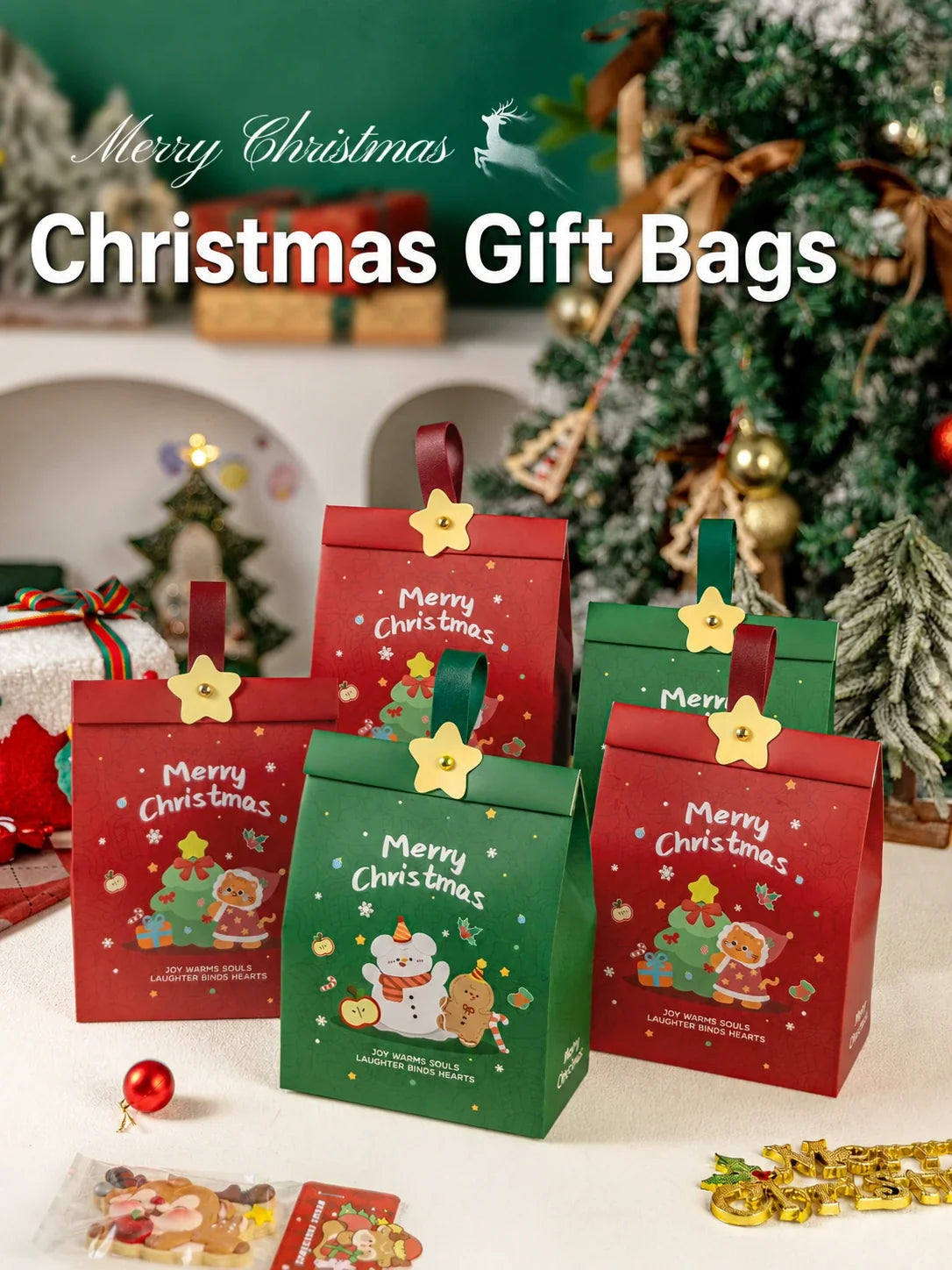 Christmas paper gift bags in red and green ready-stock styles