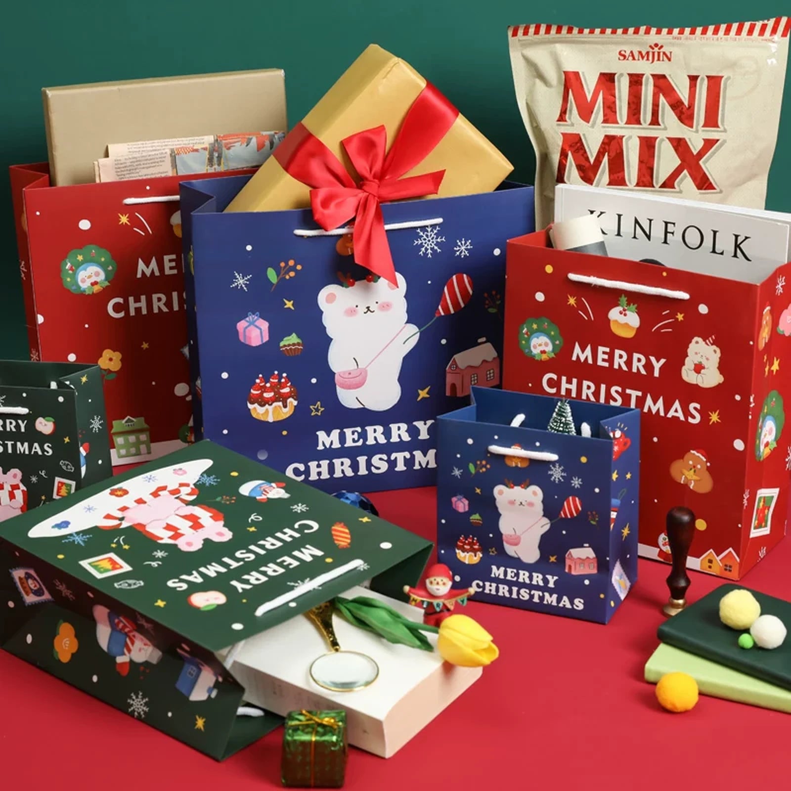 Christmas Paper Gift Bags with Ribbon Handles – product view