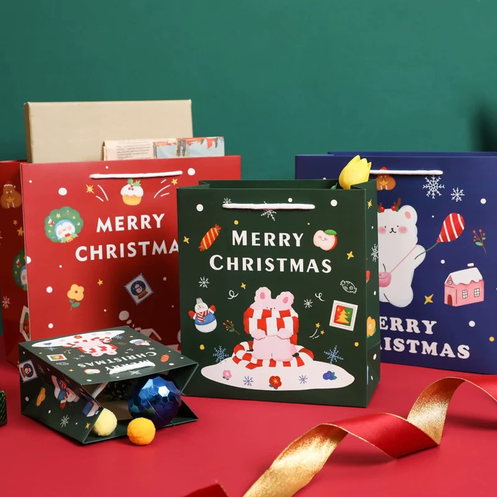 Christmas Paper Gift Bags with Ribbon Handles – product view