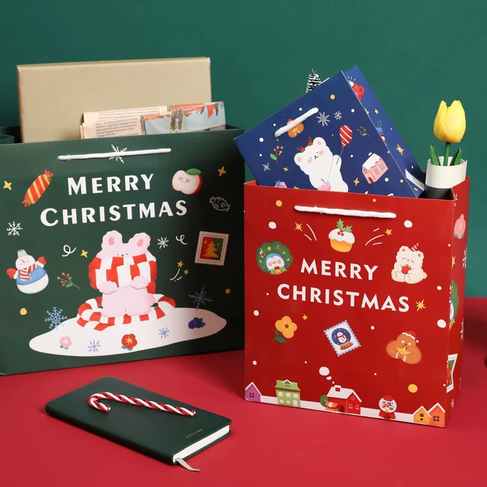 Christmas Paper Gift Bags with Ribbon Handles – product view