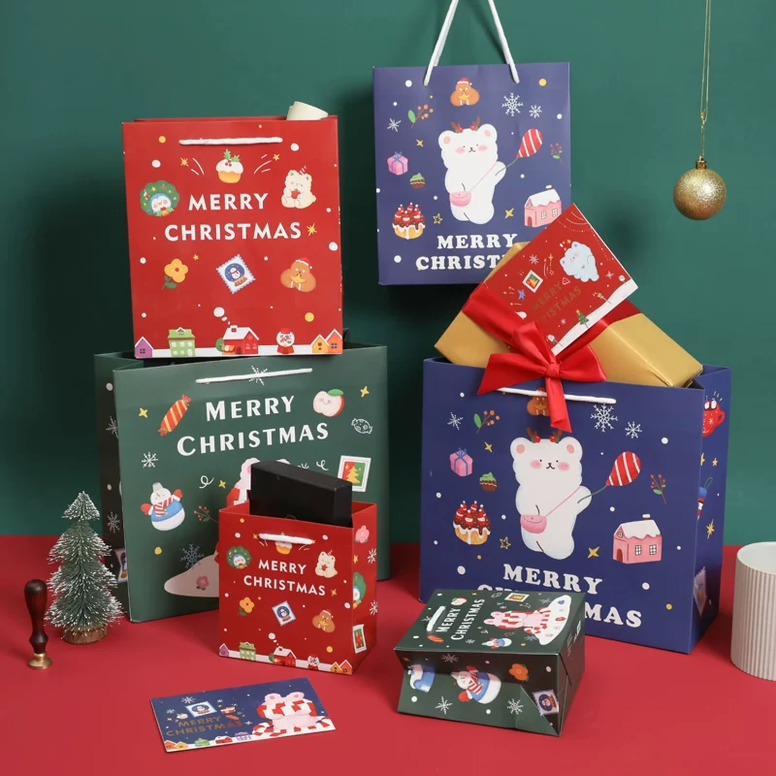 Christmas Paper Gift Bags with Ribbon Handles – product view