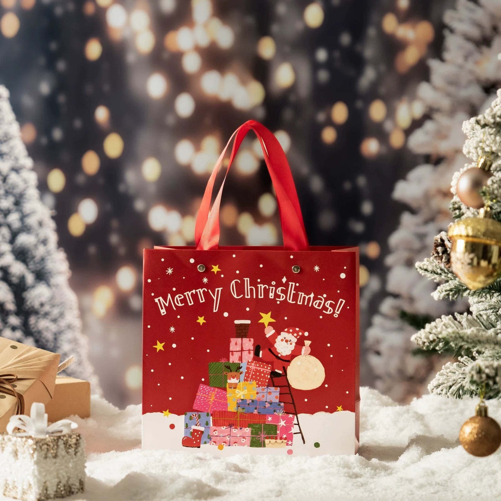 Christmas Paper Gift Bags with Ribbon Handles – product view