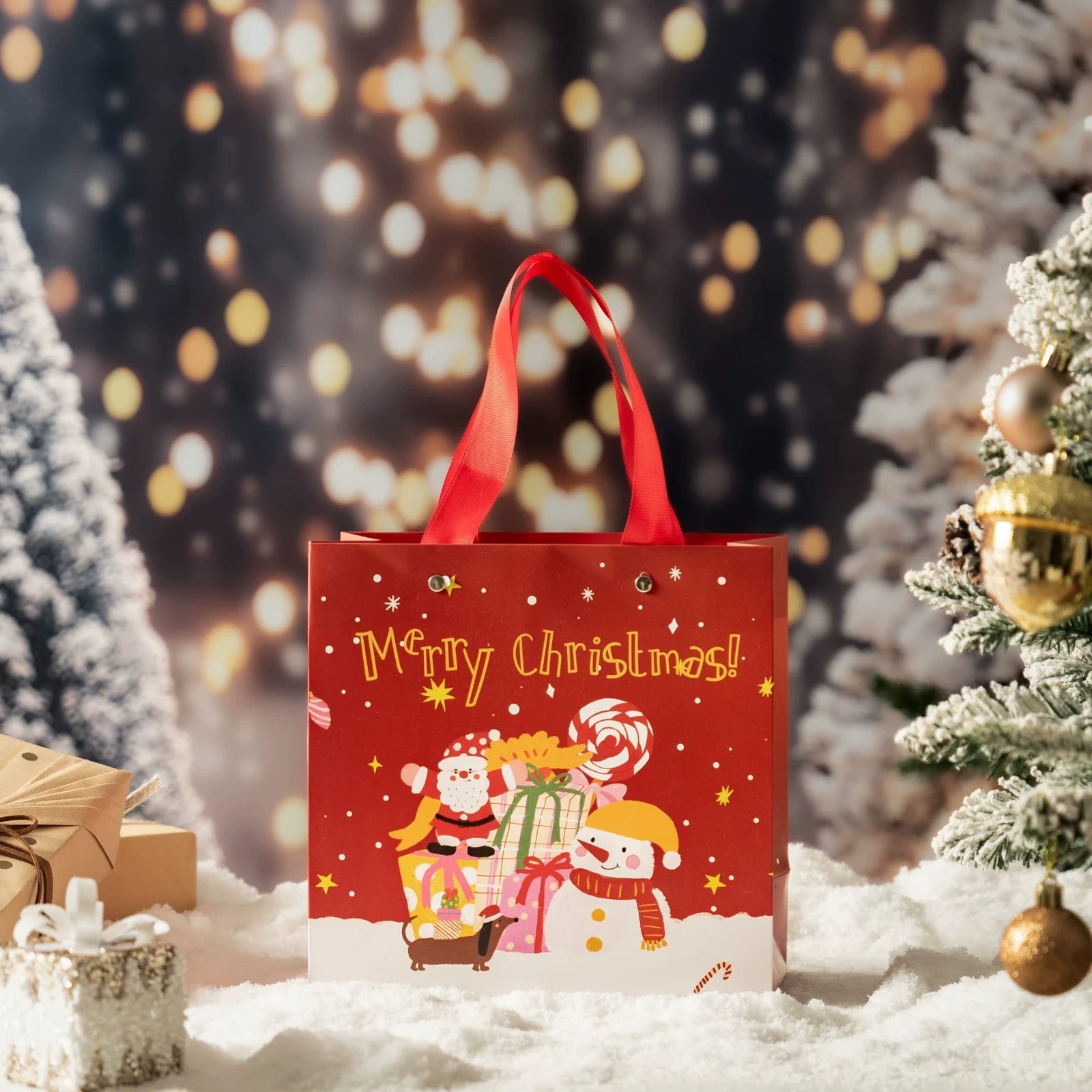 Christmas Paper Gift Bags with Ribbon Handles – product view