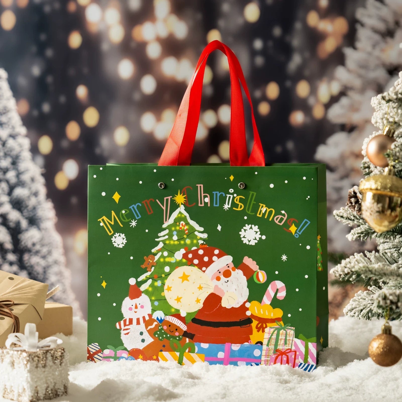 Christmas Paper Gift Bags with Ribbon Handles – product view