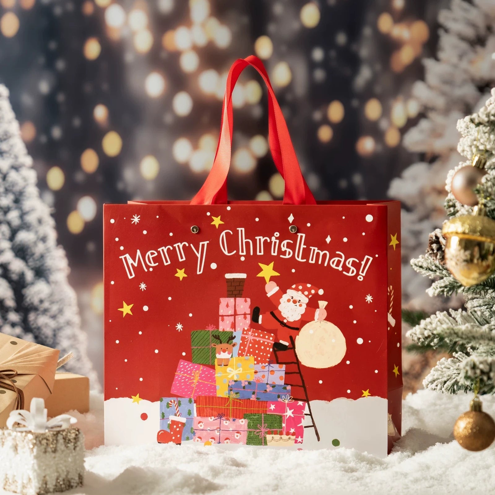 Christmas Paper Gift Bags with Ribbon Handles – product view