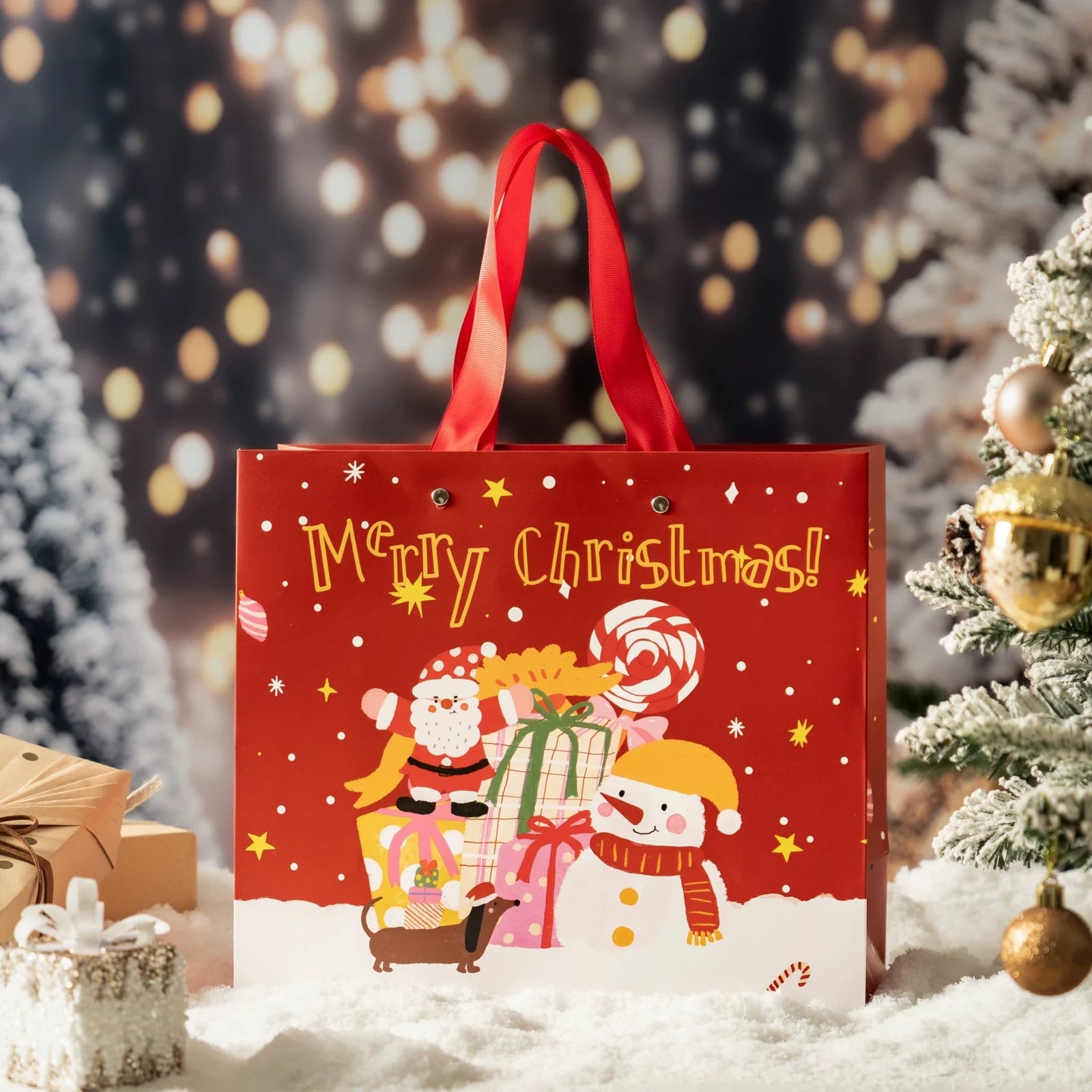 Christmas Paper Gift Bags with Ribbon Handles – product view