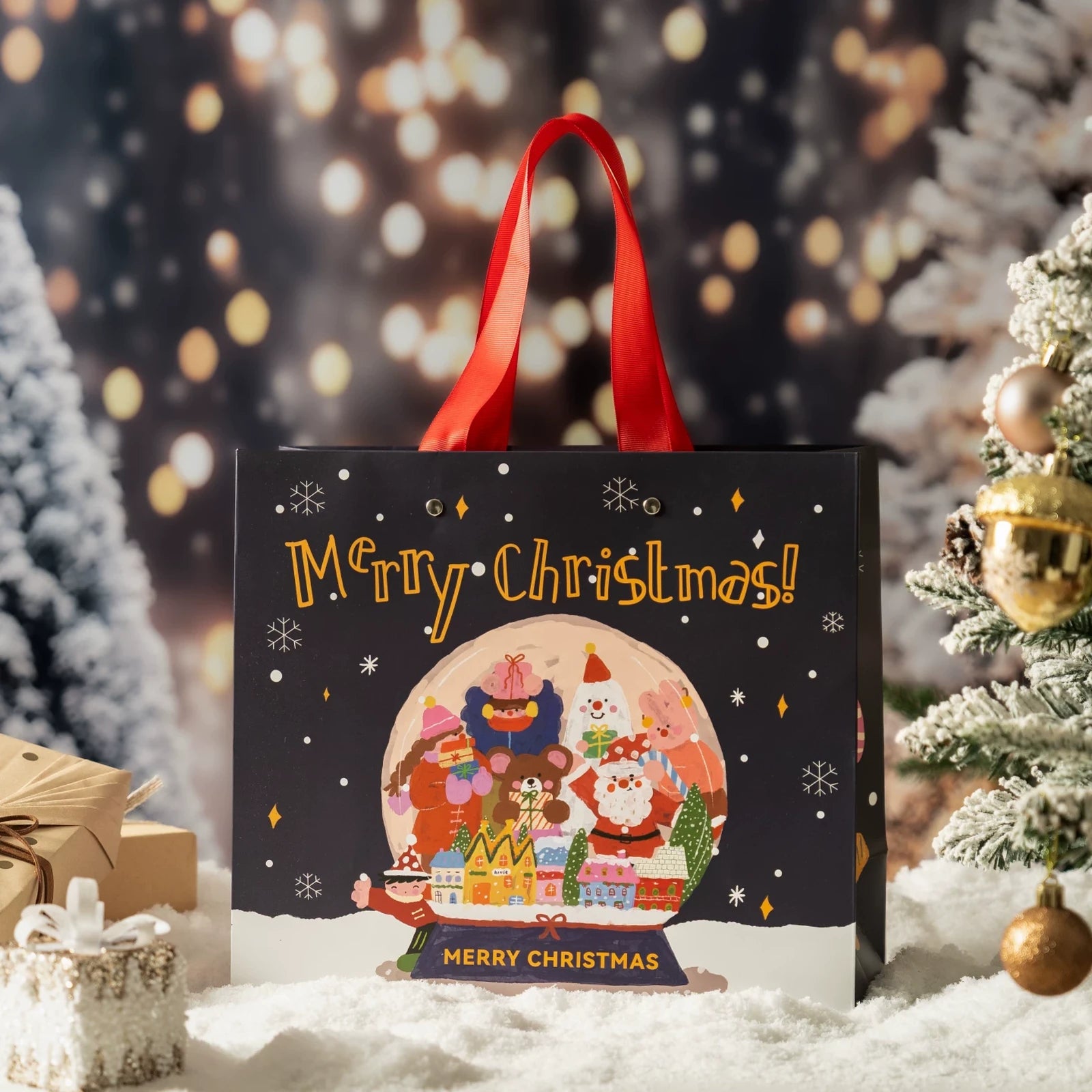 Christmas Paper Gift Bags with Ribbon Handles – product view