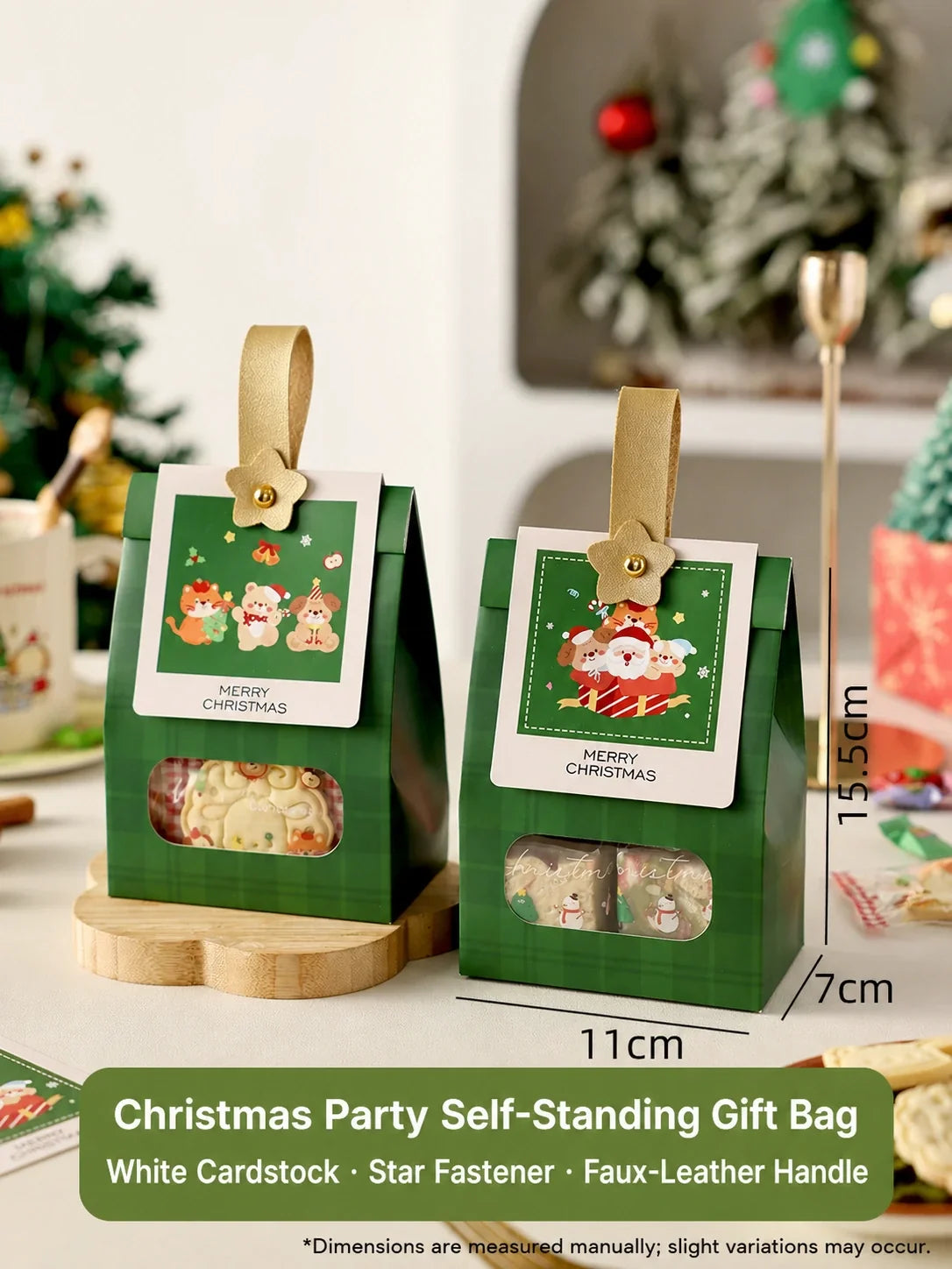 Christmas Party self-standing paper gift bags with star fastener