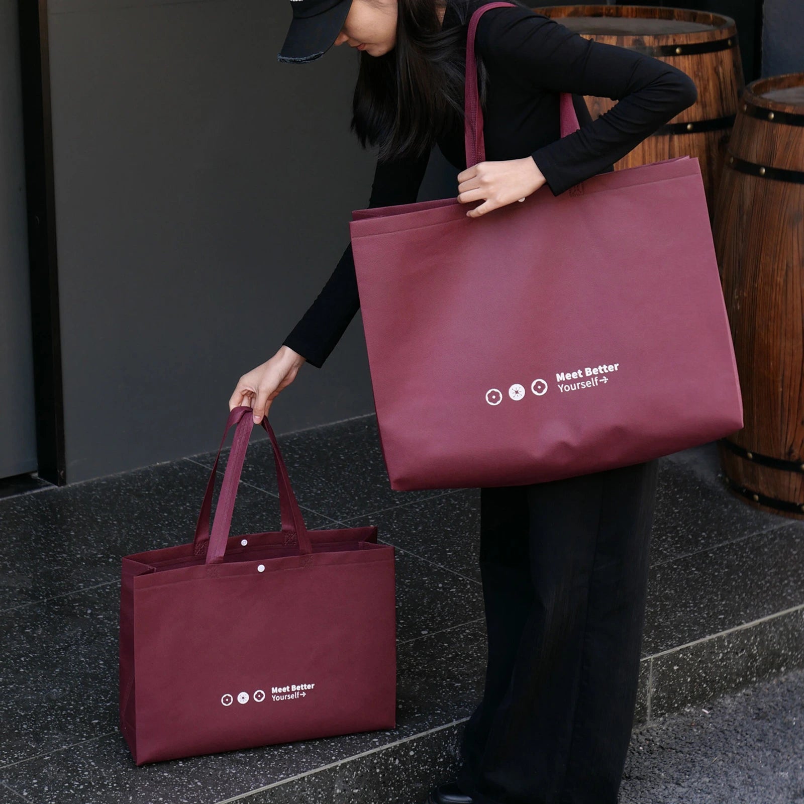 Coffee-Brown Non-Woven Tote Bags — 6 Styles — Gusseted — Ancora Red