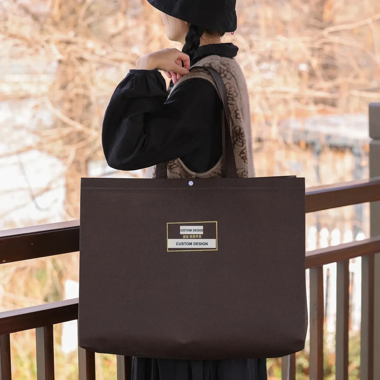 Coffee-Brown Non-Woven Tote Bags — 6 Styles — Gusseted — Coffee Brown