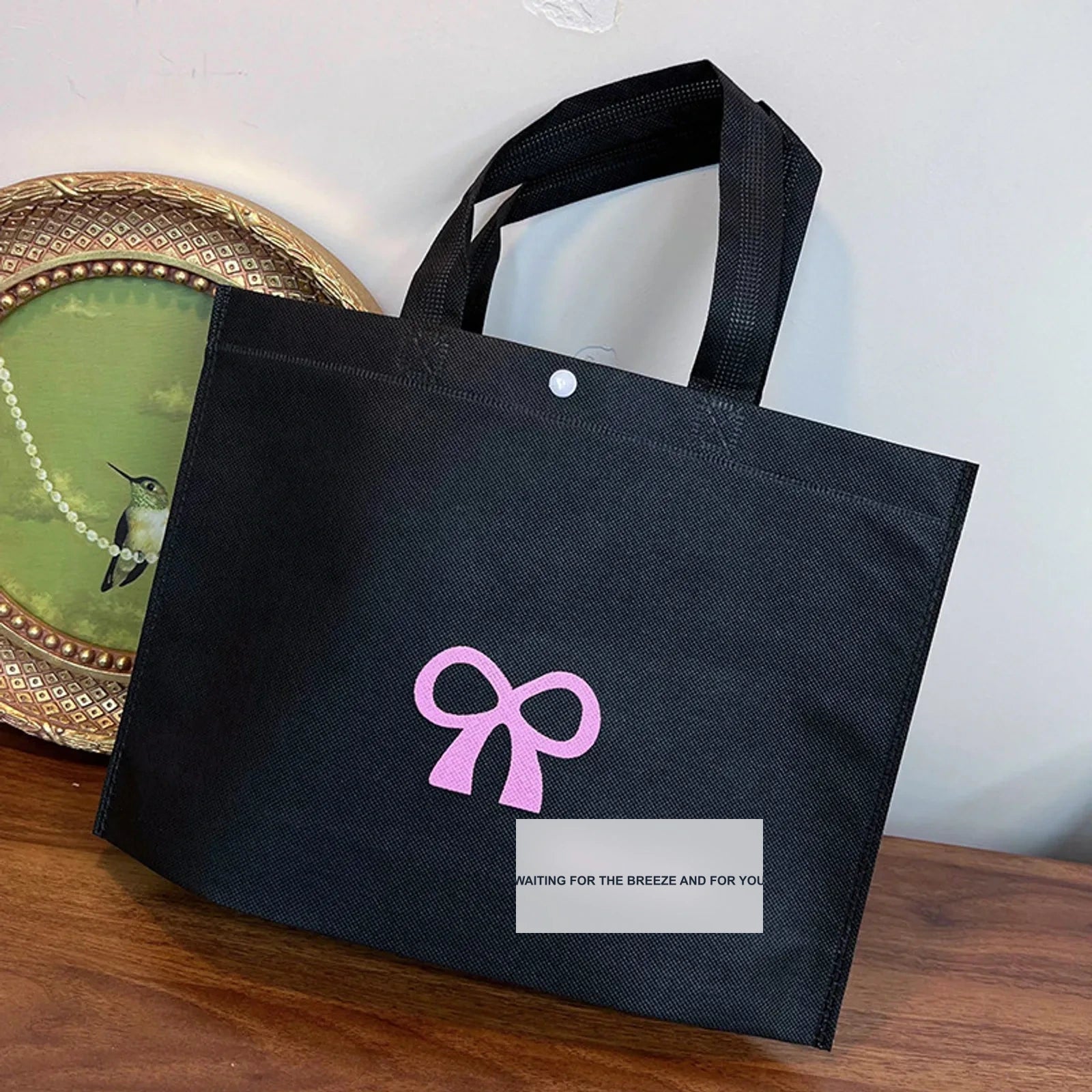 Coffee-Brown Non-Woven Tote Bags — 7 Styles — Black & Pink