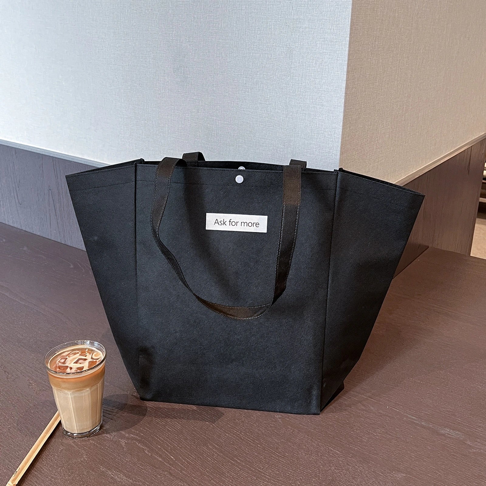 Color-Block Stitched Non-Woven Tote Bags — 10 Styles — Butterfly Bag — Black with White Print