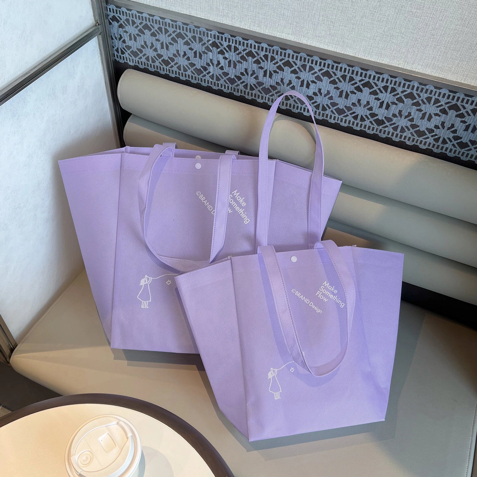 Color-Block Stitched Non-Woven Tote Bags — 10 Styles — Butterfly Bag — Wisteria Purple Letter Print