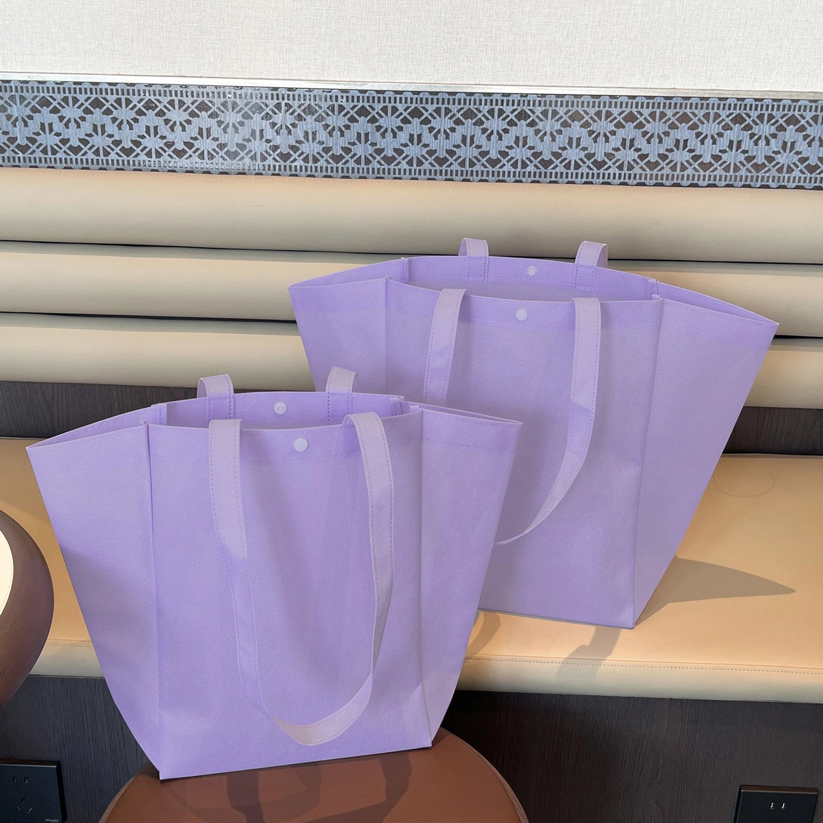 Color-Block Stitched Non-Woven Tote Bags — 10 Styles — Butterfly Bag — Wisteria Purple Plain