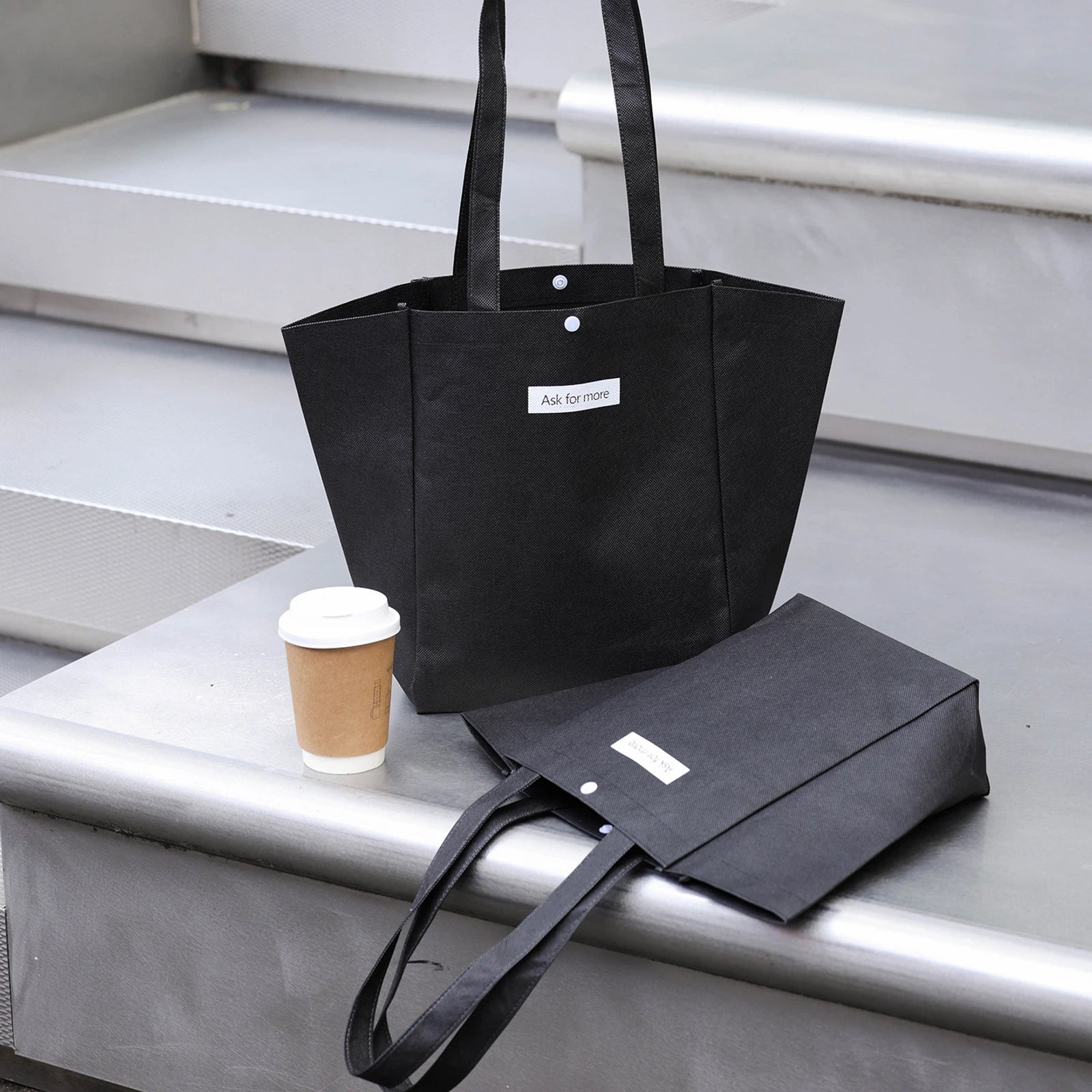 Color-Block Stitched Non-Woven Tote Bags — 10 Styles — Color — Block — BlackWhite Print