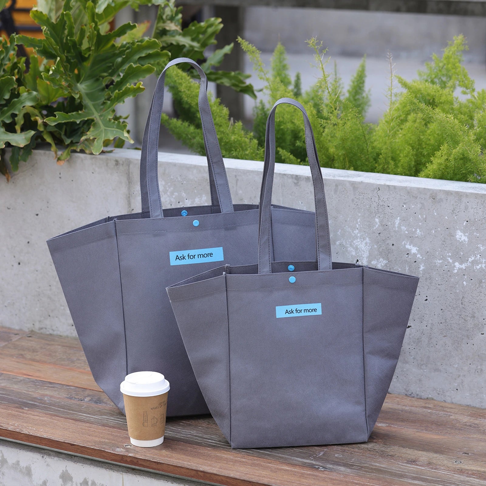 Color-Block Stitched Non-Woven Tote Bags — 10 Styles — Color — Block — GrayBlue Print