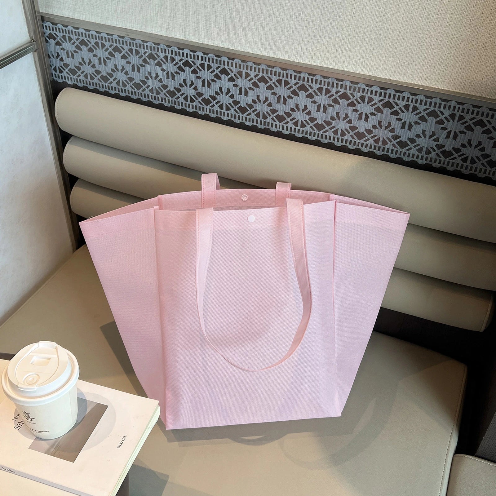 Color-Block Stitched Non-Woven Tote Bags — 10 Styles — Color — Block — PinkPlain