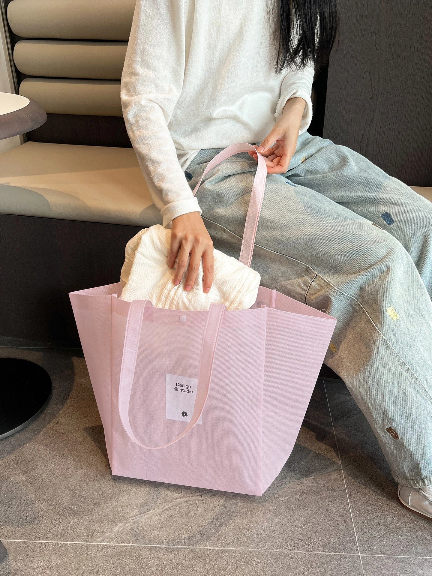 Color-Block Stitched Purple Non-Woven Tote Bags — 10 Styles product view 4