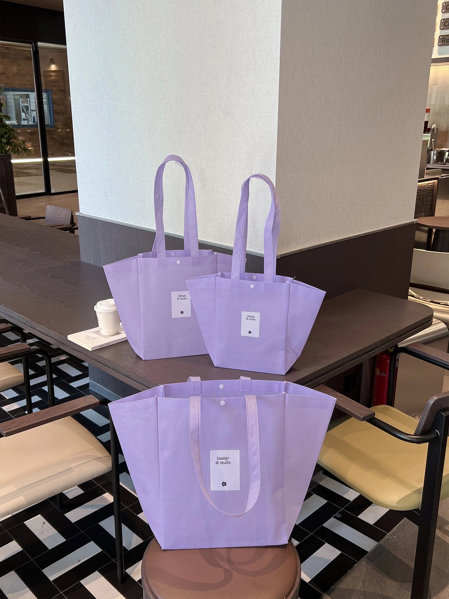 Color-Block Stitched Purple Non-Woven Tote Bags — 10 Styles product view 5
