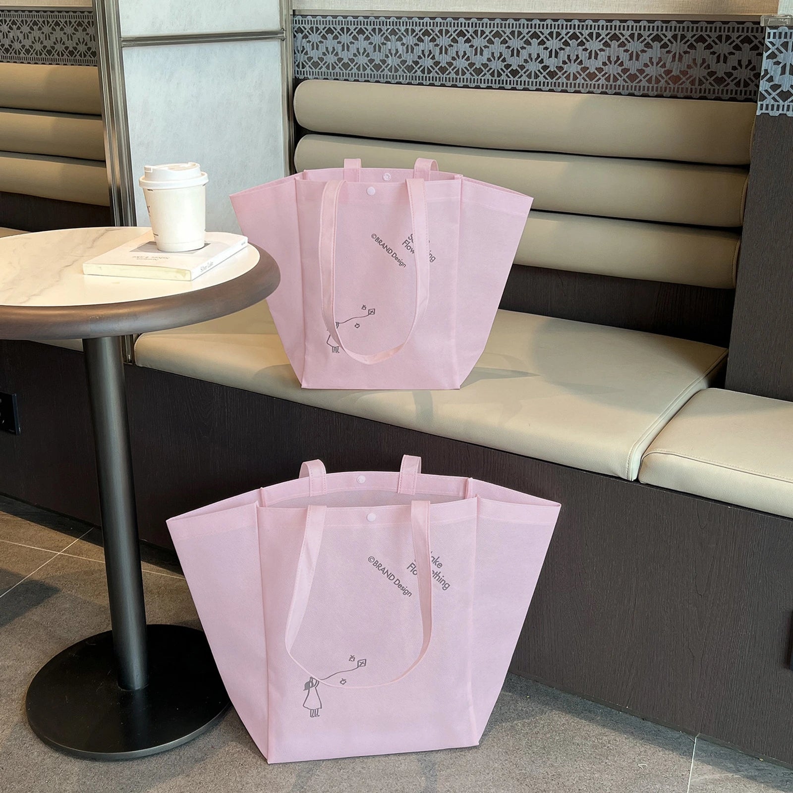 Color-Block Stitched Purple Non-Woven Tote Bags — 10 Styles — Color — Block — PinkEnglish Print