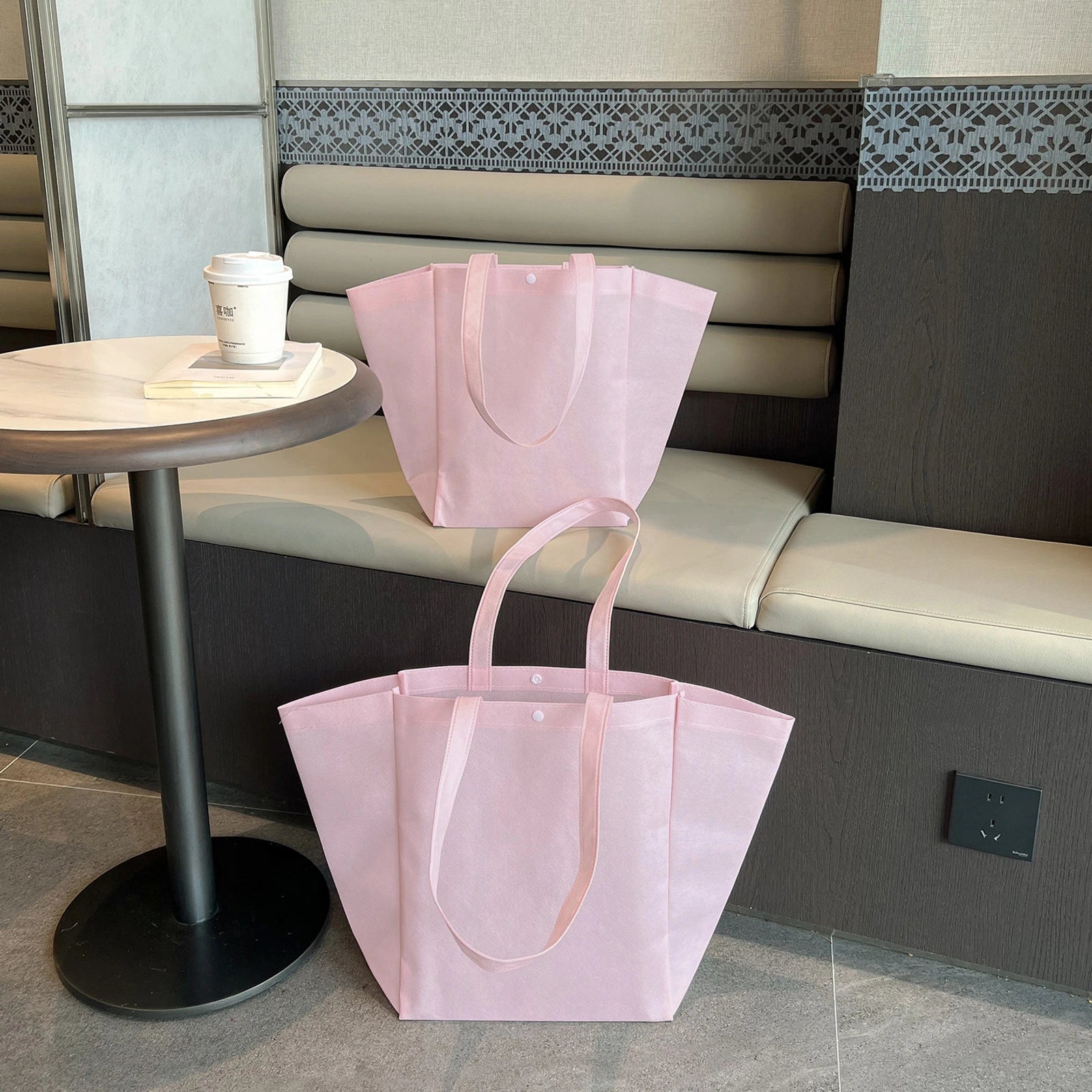 Color-Block Stitched Purple Non-Woven Tote Bags — 10 Styles — Color — Block — PinkPlain