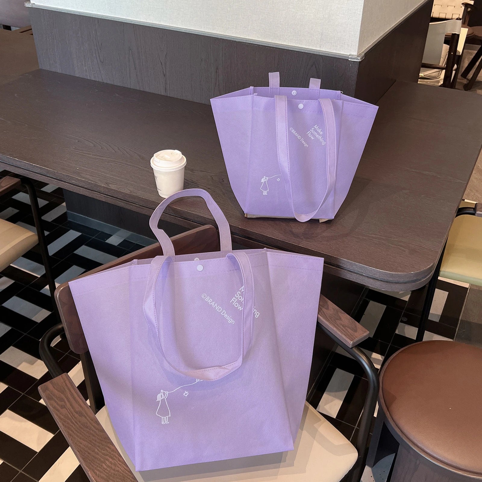 Color-Block Stitched Purple Non-Woven Tote Bags — 10 Styles — Color — Block — Wisteria PurpleEnglish Print