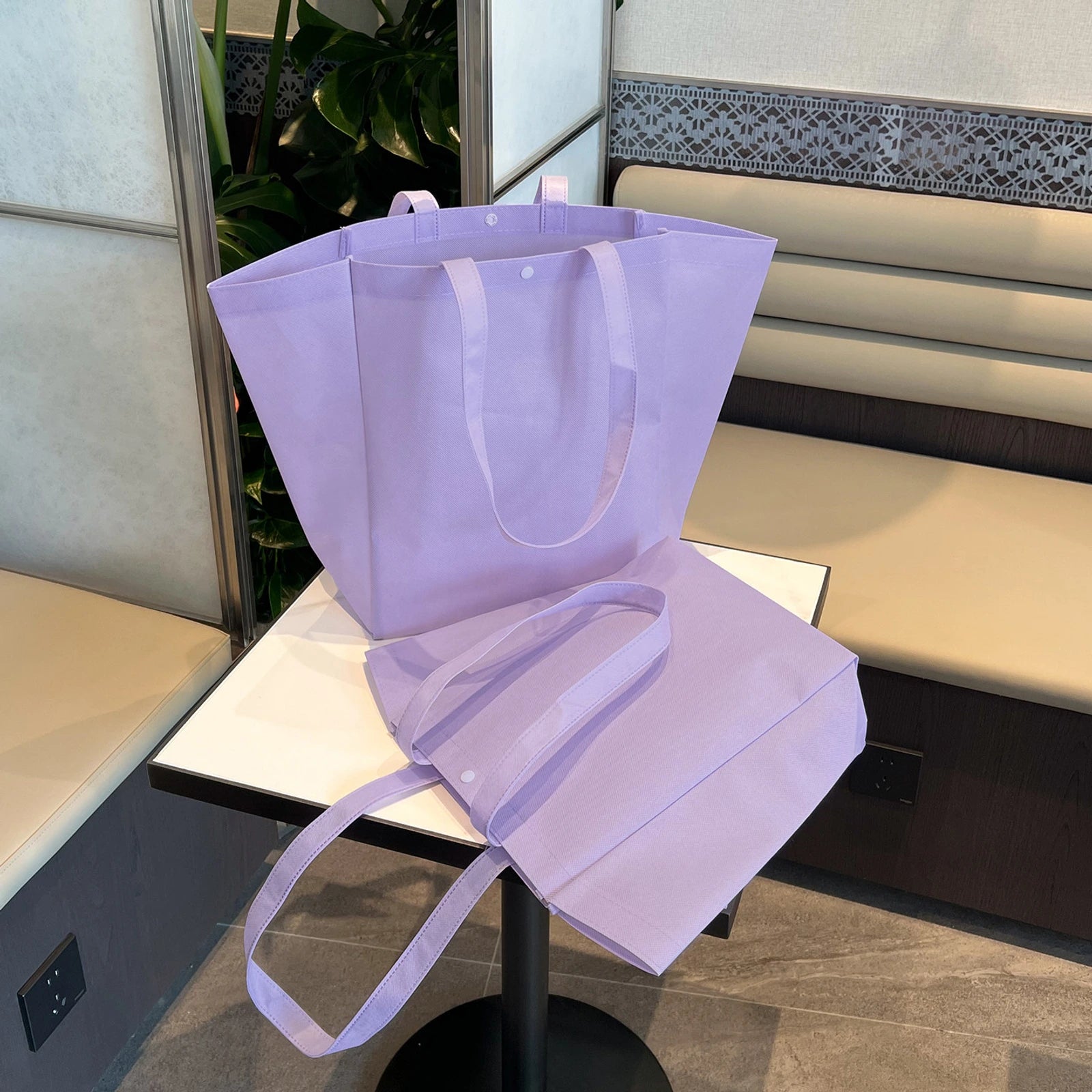 Color-Block Stitched Purple Non-Woven Tote Bags — 10 Styles — Color — Block — Wisteria PurplePlain