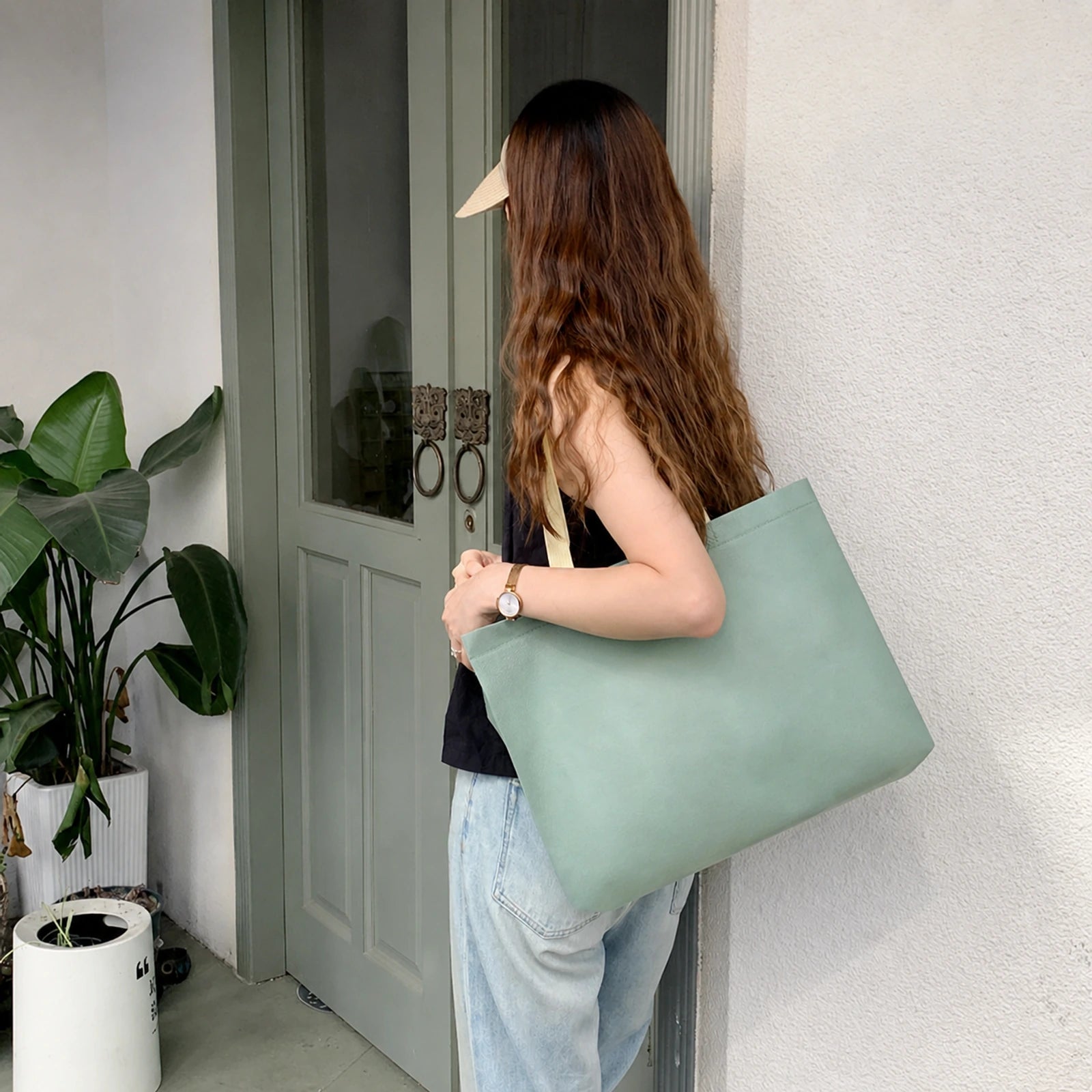 Colorful Non-Woven Tote Bags — 6 Colors — Bean Green