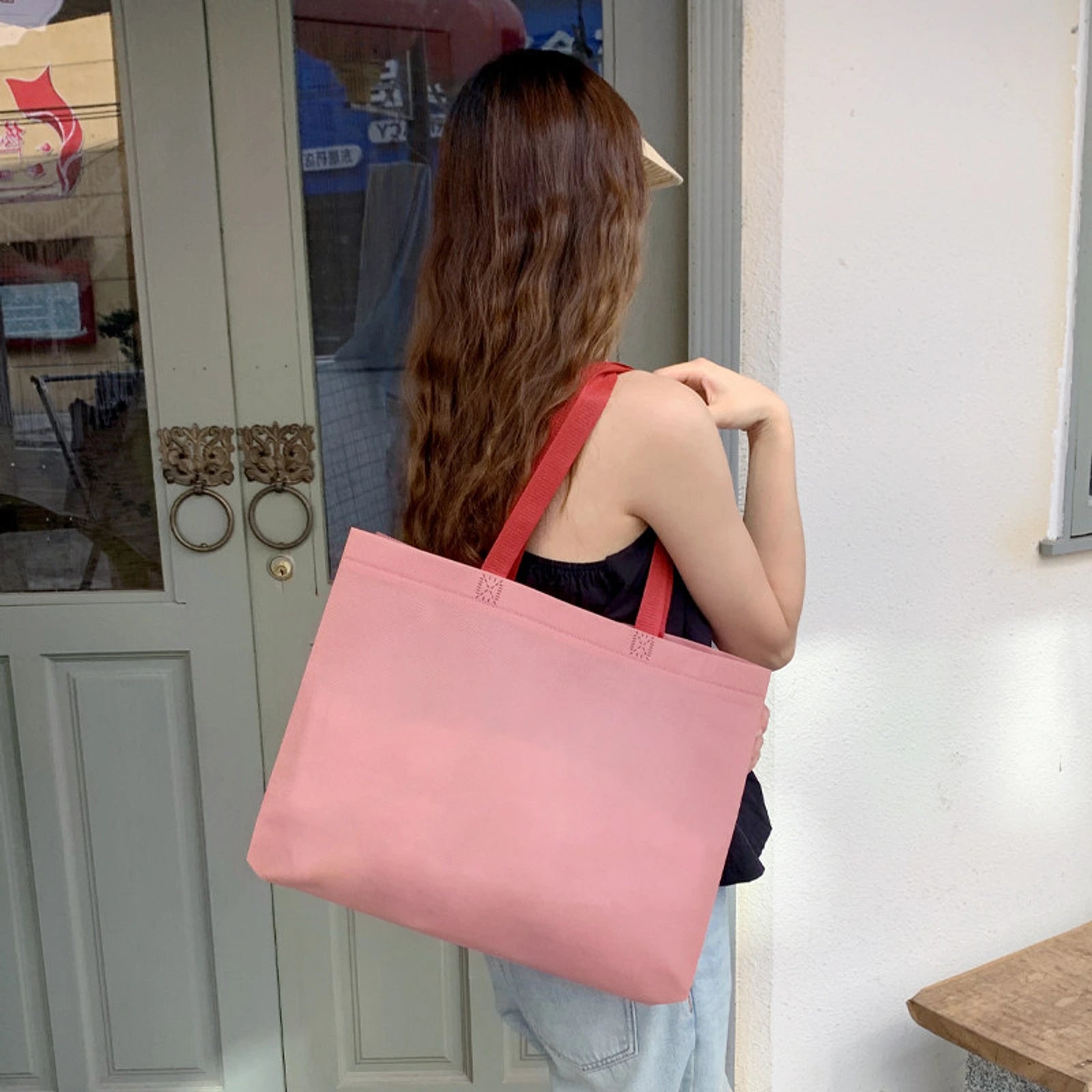 Colorful Non-Woven Tote Bags — 6 Colors — Blush Pink