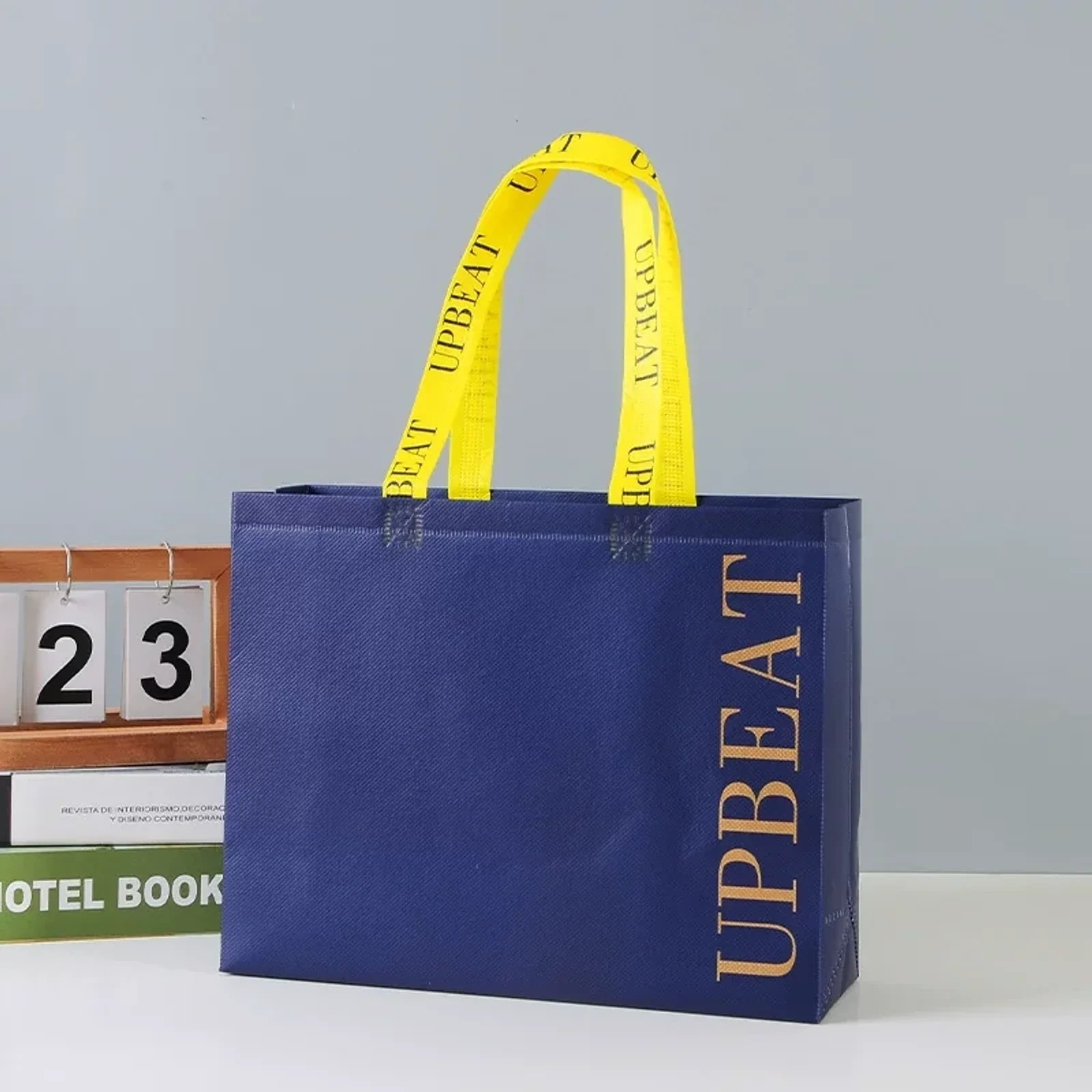Colorful Shoulder-Handle Non-Woven Tote Bags — Navy Blue