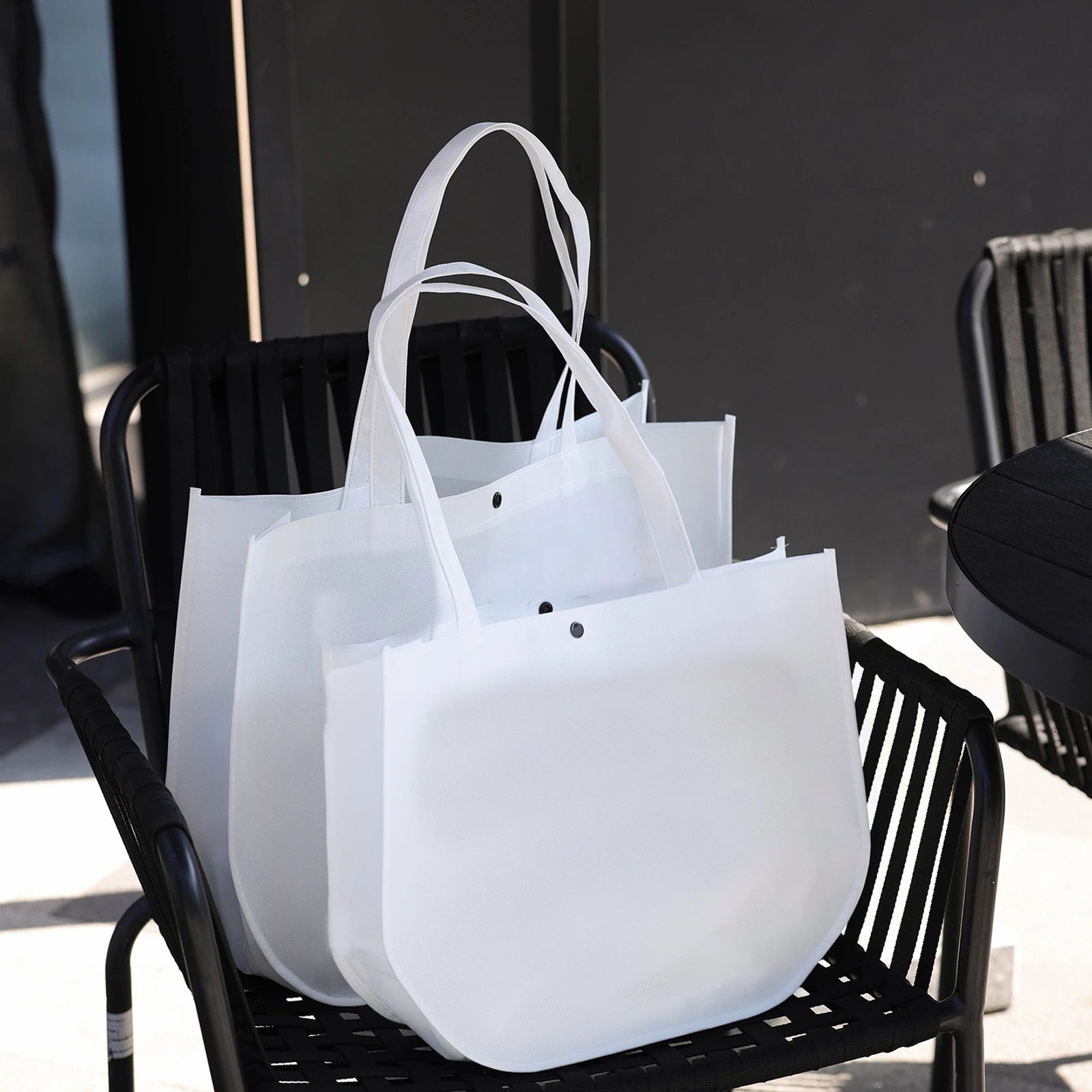 Crescent Non-Woven Tote Bags — 2 Styles — U — Shaped Non — Woven Bag — White