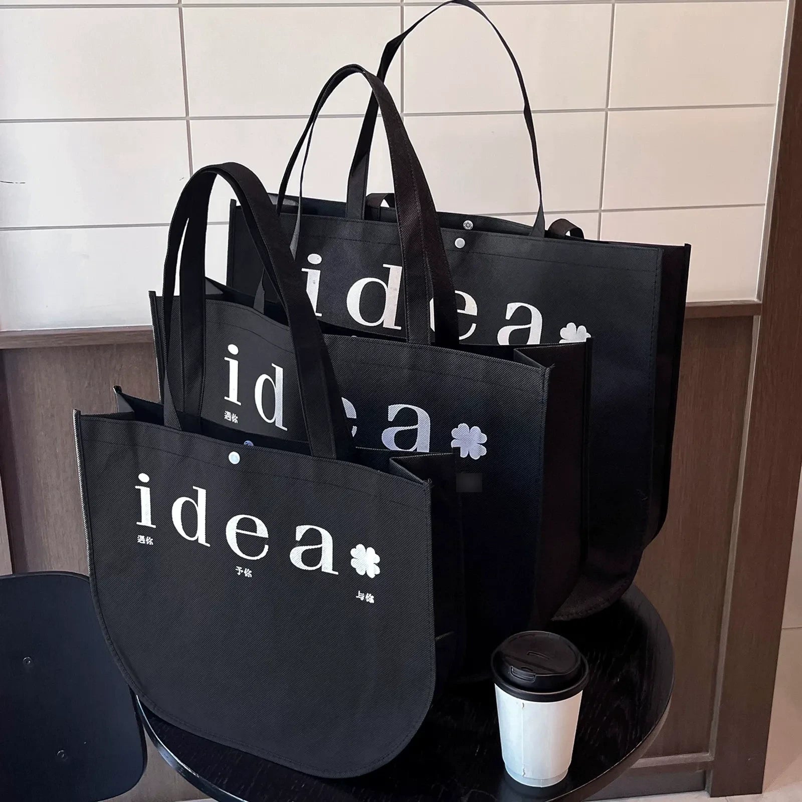 Crescent Non-Woven Tote Bags — 4 Styles — U-Shaped Non-Woven Bag — Black