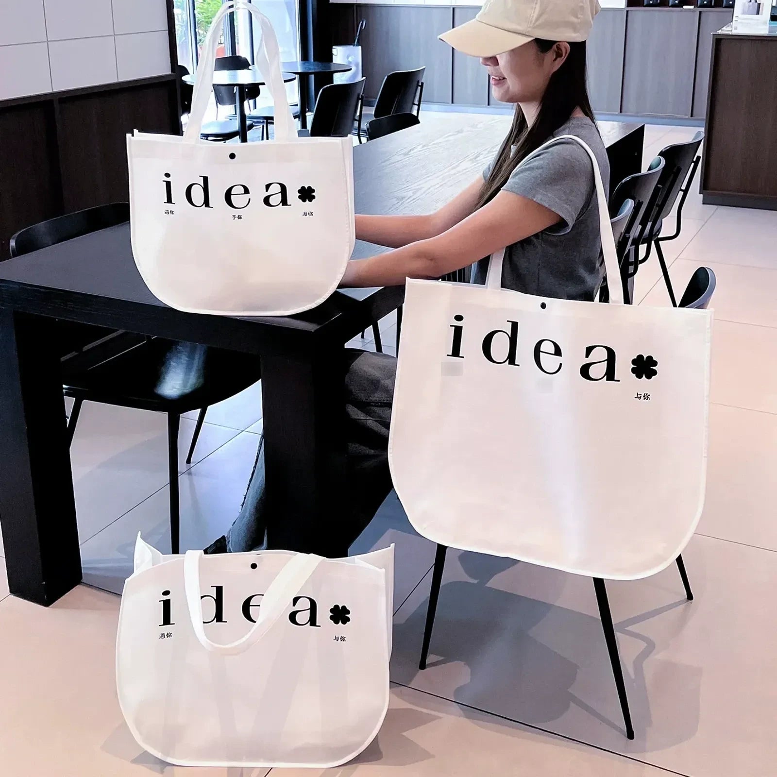 Crescent Non-Woven Tote Bags — 4 Styles — U-Shaped Non-Woven Bag — White