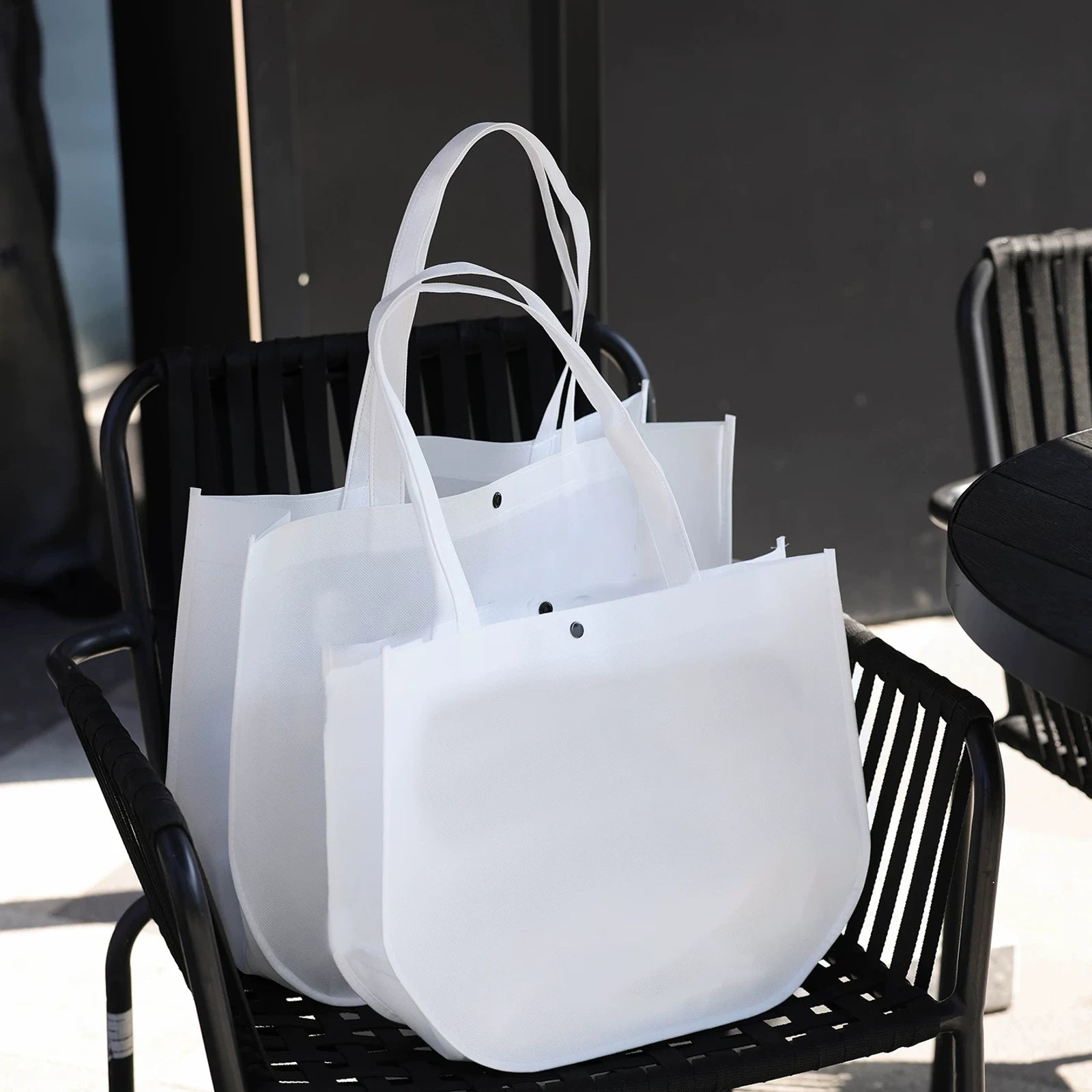 Crescent Stitched Non-Woven Tote Bags — 4 Styles — U-Shaped Non-Woven Bag — Pure White