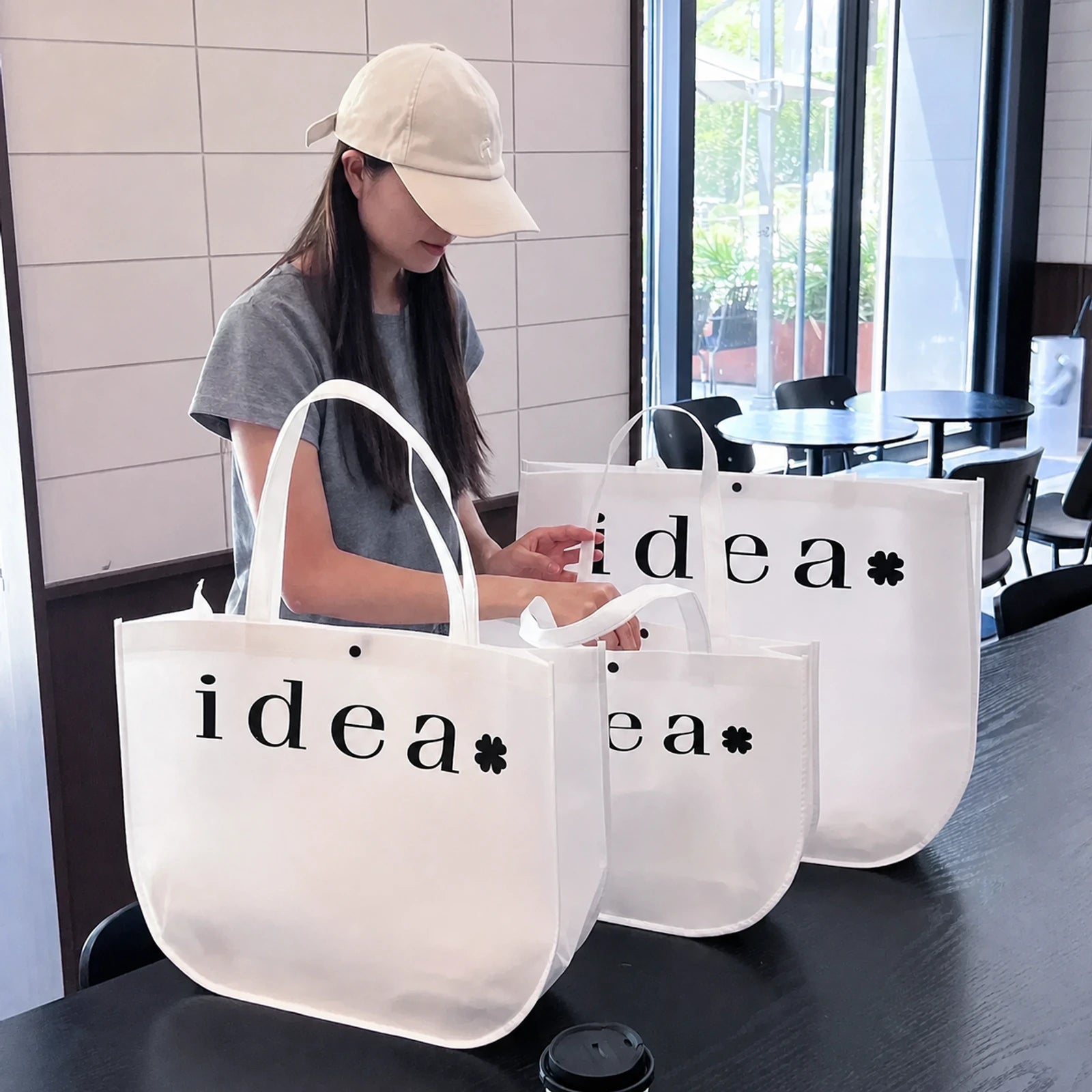 Crescent Stitched Non-Woven Tote Bags — 4 Styles — U-Shaped Non-Woven Bag — White