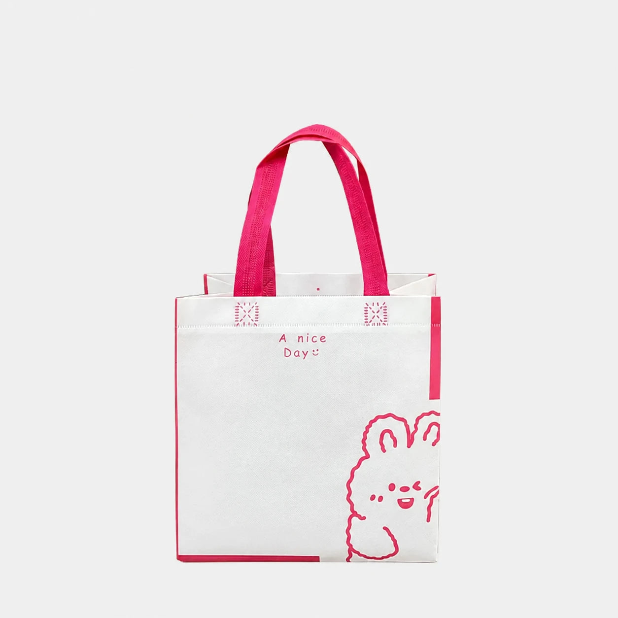 Rabbit design laminated non-woven gift bag variant with pink handles